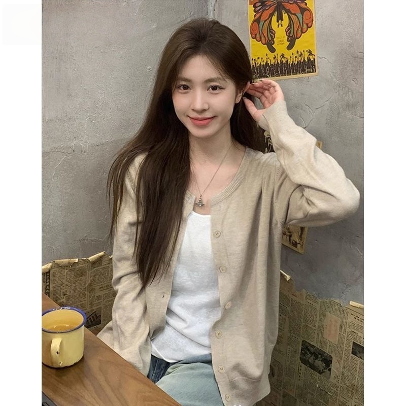韓系軟糯針織開衫 | 秋冬慵懶風 V | 領薄款百搭長袖外套