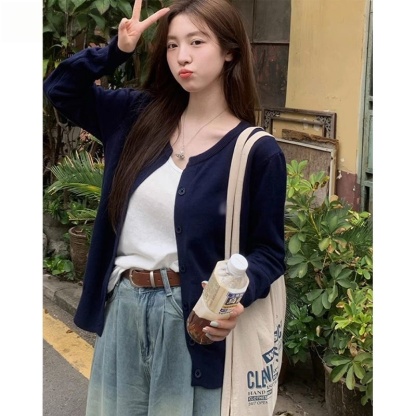 韓系軟糯針織開衫 | 秋冬慵懶風 V | 領薄款百搭長袖外套