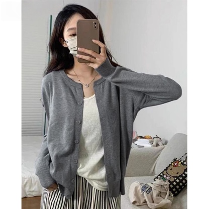 韓系軟糯針織開衫 | 秋冬慵懶風 V | 領薄款百搭長袖外套