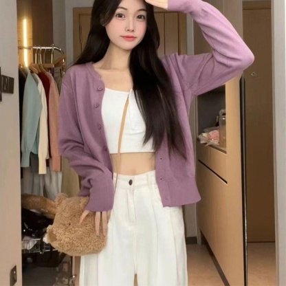 韓系軟糯針織開衫 | 秋冬慵懶風 V | 領薄款百搭長袖外套