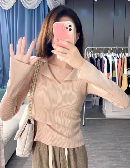 秋冬設計感針織打底衫 | 小眾 polo | 翻領修身顯瘦洋氣內搭毛衣