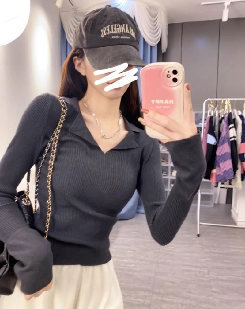 秋冬設計感針織打底衫 | 小眾 polo | 翻領修身顯瘦洋氣內搭毛衣