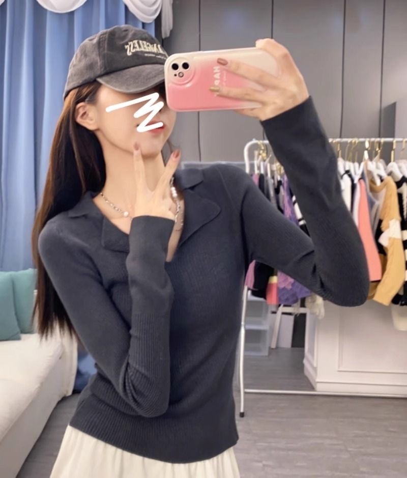 秋冬設計感針織打底衫 | 小眾 polo | 翻領修身顯瘦洋氣內搭毛衣