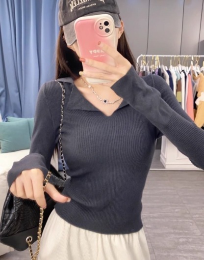 秋冬設計感針織打底衫 | 小眾 polo | 翻領修身顯瘦洋氣內搭毛衣