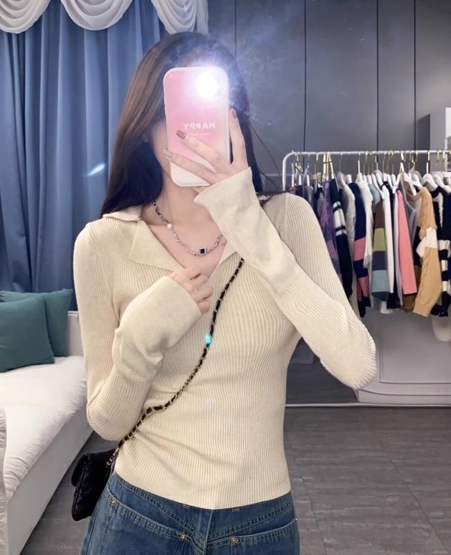 秋冬設計感針織打底衫 | 小眾 polo | 翻領修身顯瘦洋氣內搭毛衣