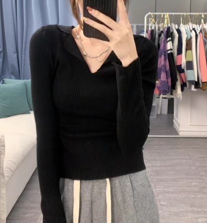 秋冬設計感針織打底衫 | 小眾 polo | 翻領修身顯瘦洋氣內搭毛衣