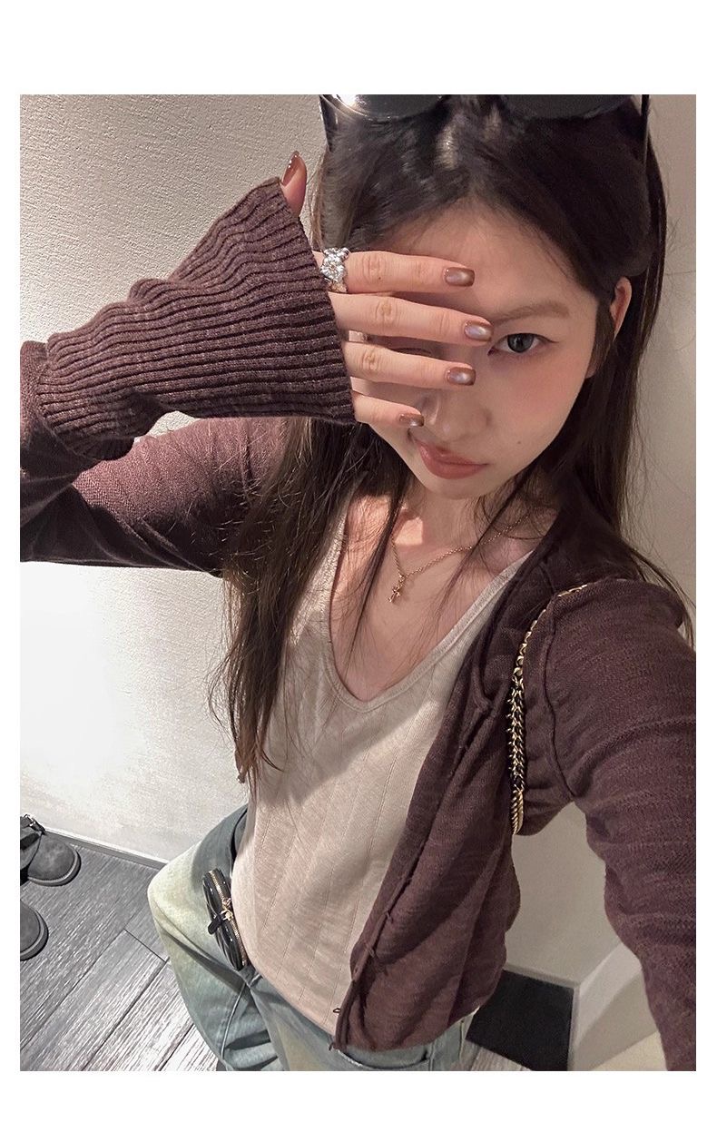 秋季新款紋理卷邊針織開衫 | 設計感長袖顯瘦隨性薄外套