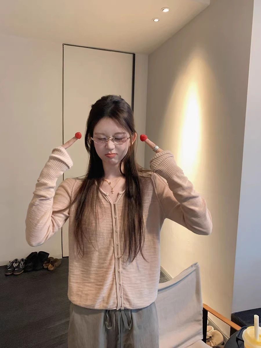 秋季新款紋理卷邊針織開衫 | 設計感長袖顯瘦隨性薄外套