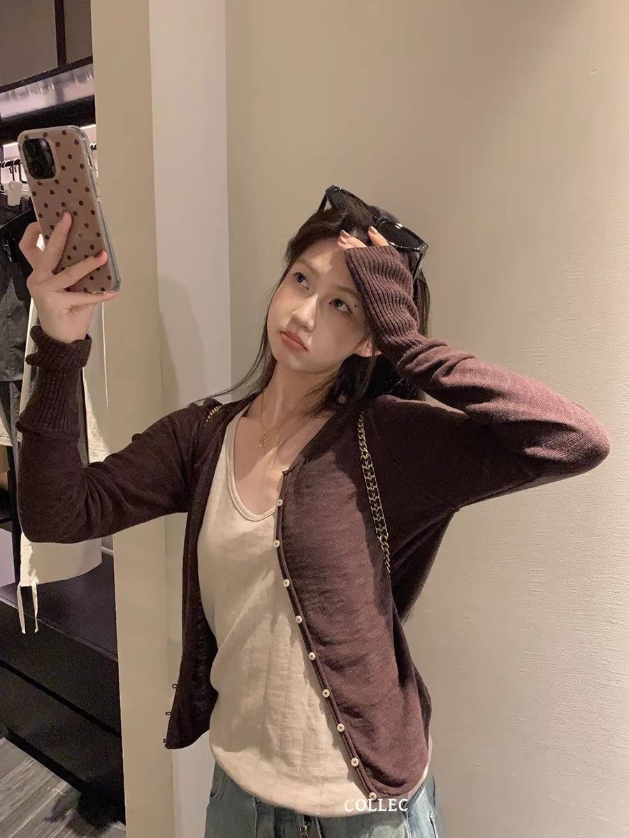 秋季新款紋理卷邊針織開衫 | 設計感長袖顯瘦隨性薄外套