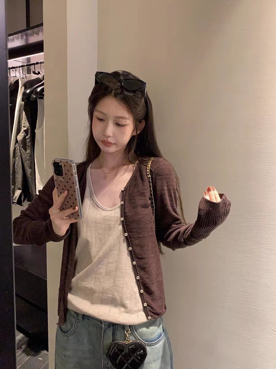 秋季新款紋理卷邊針織開衫 | 設計感長袖顯瘦隨性薄外套