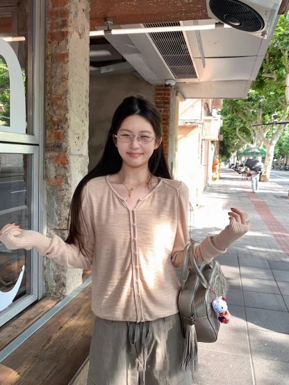 秋季新款紋理卷邊針織開衫 | 設計感長袖顯瘦隨性薄外套