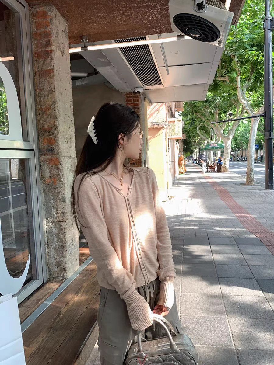 秋季新款紋理卷邊針織開衫 | 設計感長袖顯瘦隨性薄外套