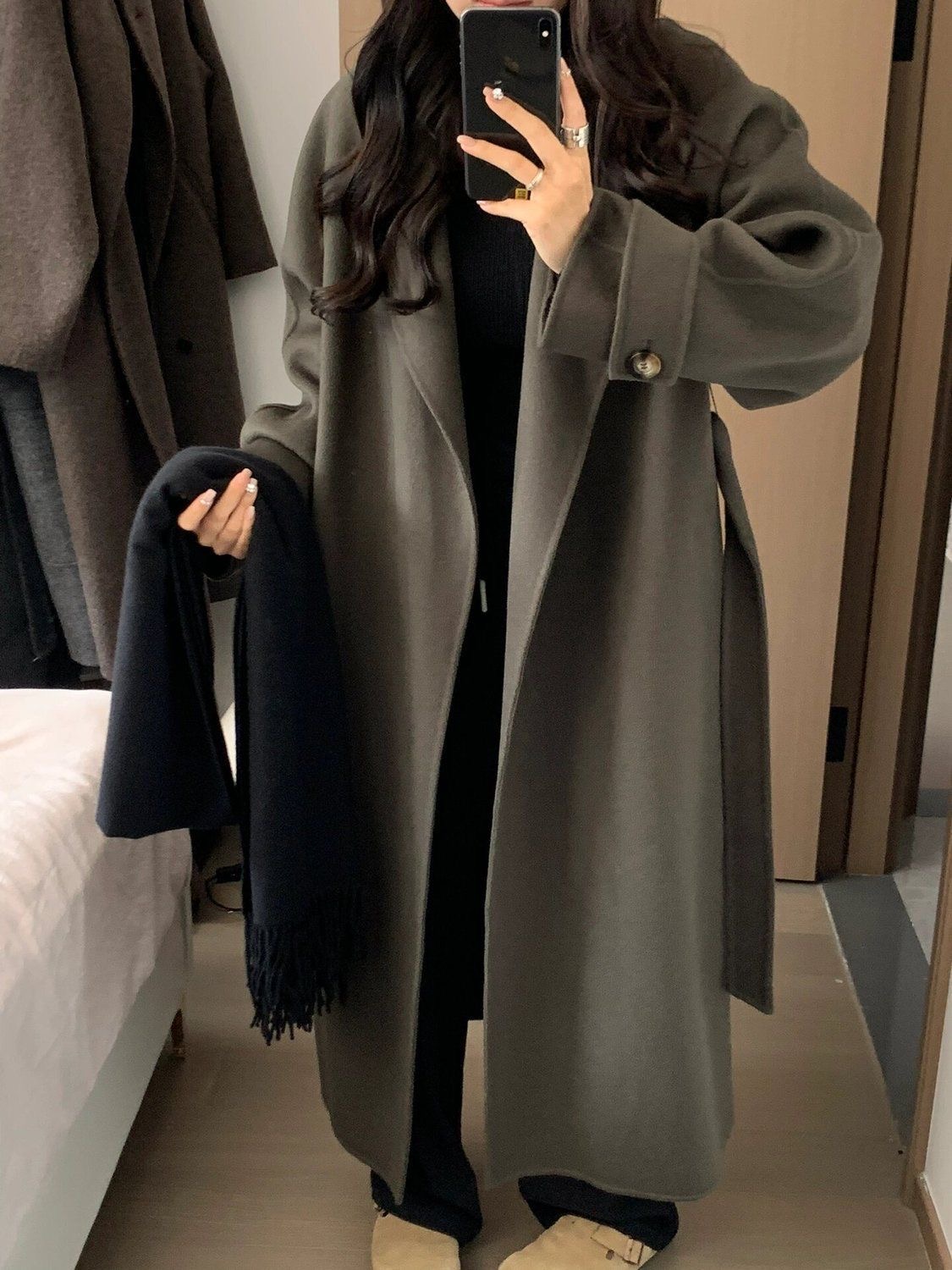 「現貨」秋冬季新款美拉德韓系外套 | 簡約赫本風氣質加厚毛呢大衣