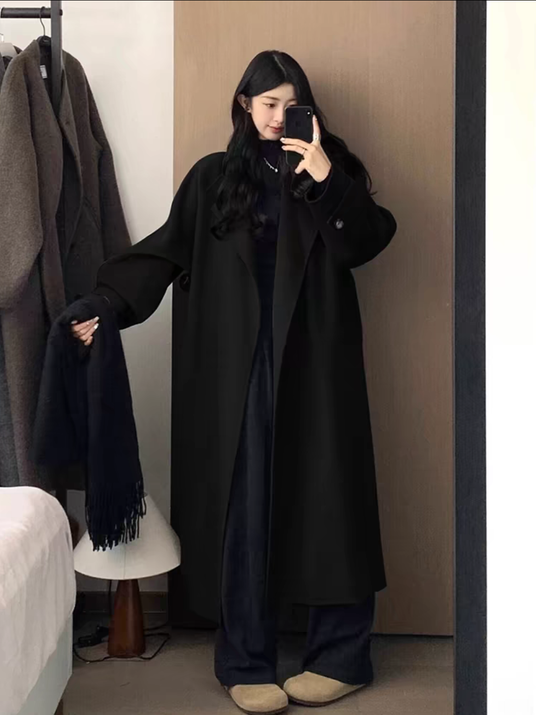 「現貨」秋冬季新款美拉德韓系外套 | 簡約赫本風氣質加厚毛呢大衣