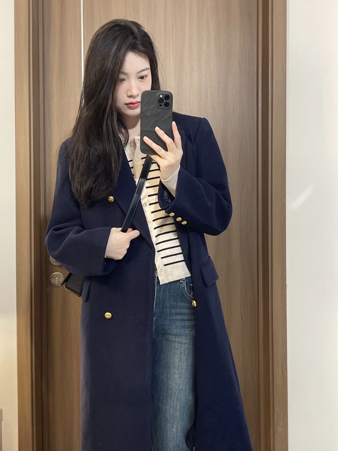 秋冬新款藍色西裝呢子大衣 | 高級感韓系小個子加厚毛呢外套