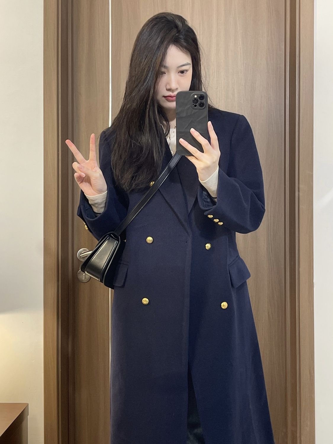 秋冬新款藍色西裝呢子大衣 | 高級感韓系小個子加厚毛呢外套