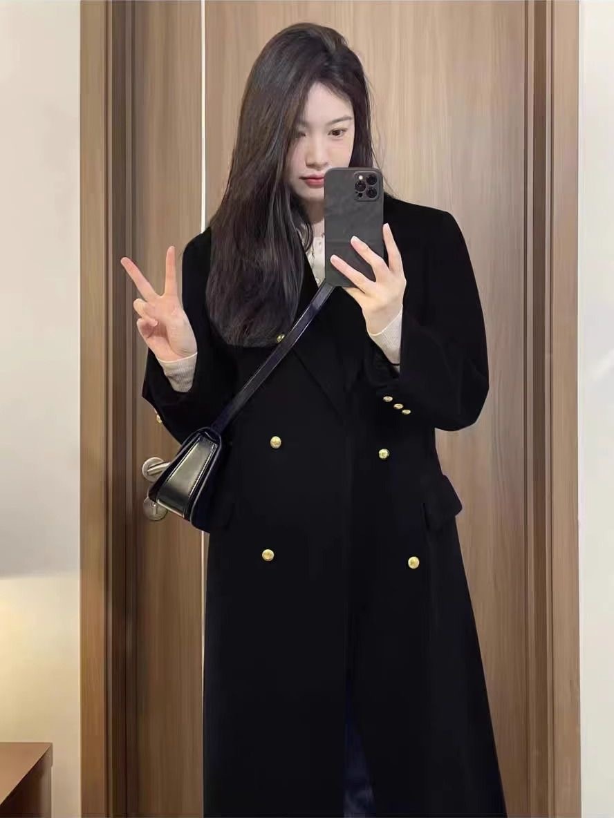 秋冬新款藍色西裝呢子大衣 | 高級感韓系小個子加厚毛呢外套