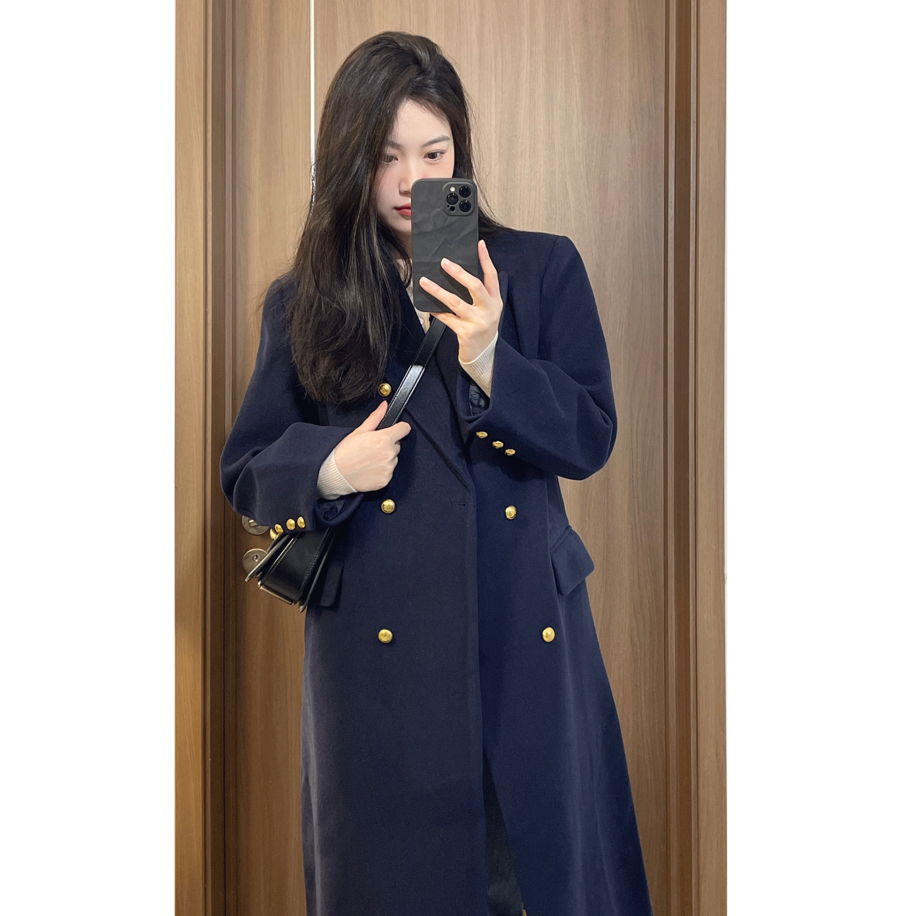 秋冬新款藍色西裝呢子大衣 | 高級感韓系小個子加厚毛呢外套