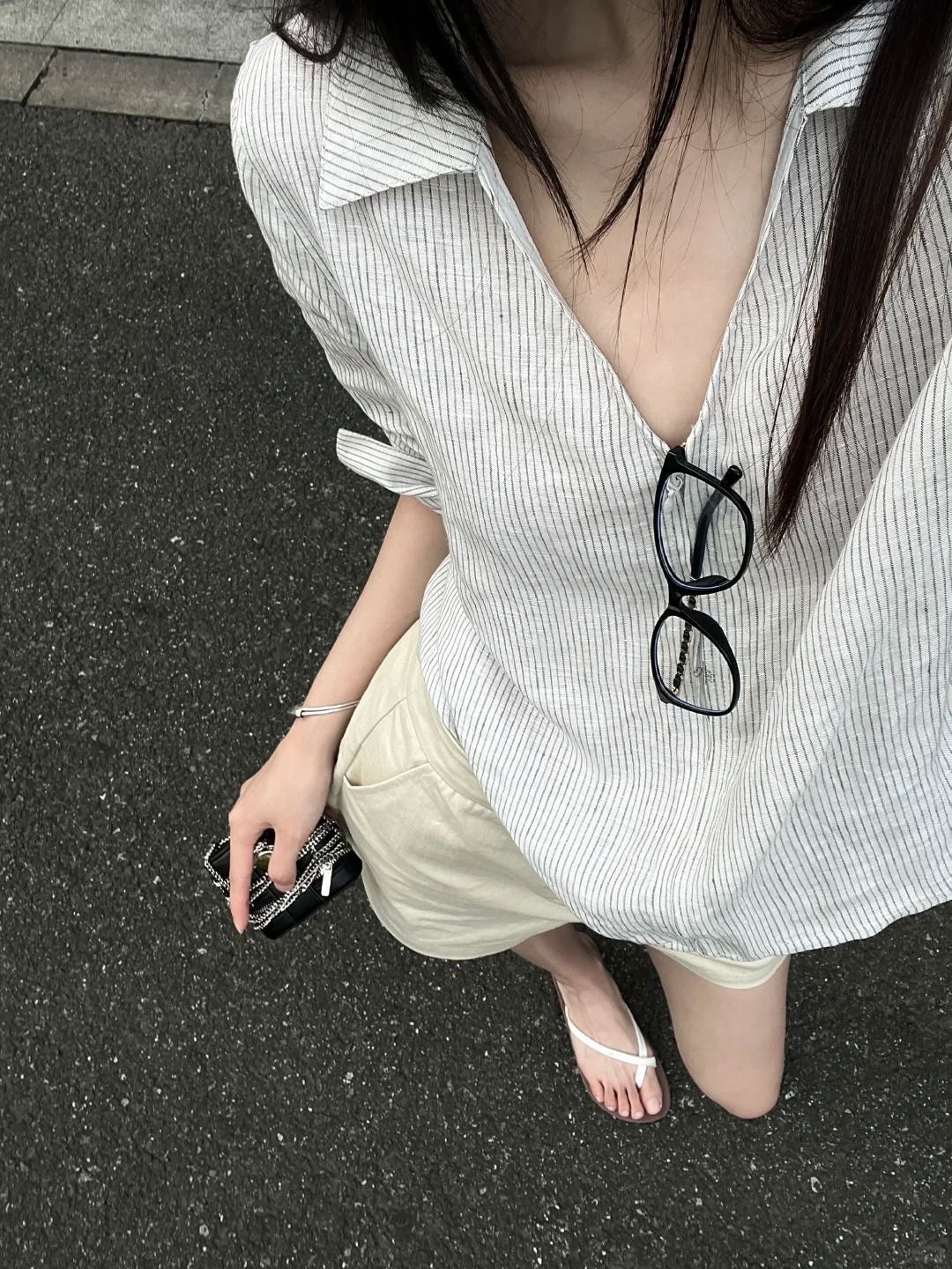 早秋新款寬鬆休閒襯衫 | 拉鍊條紋翻領通勤上衣