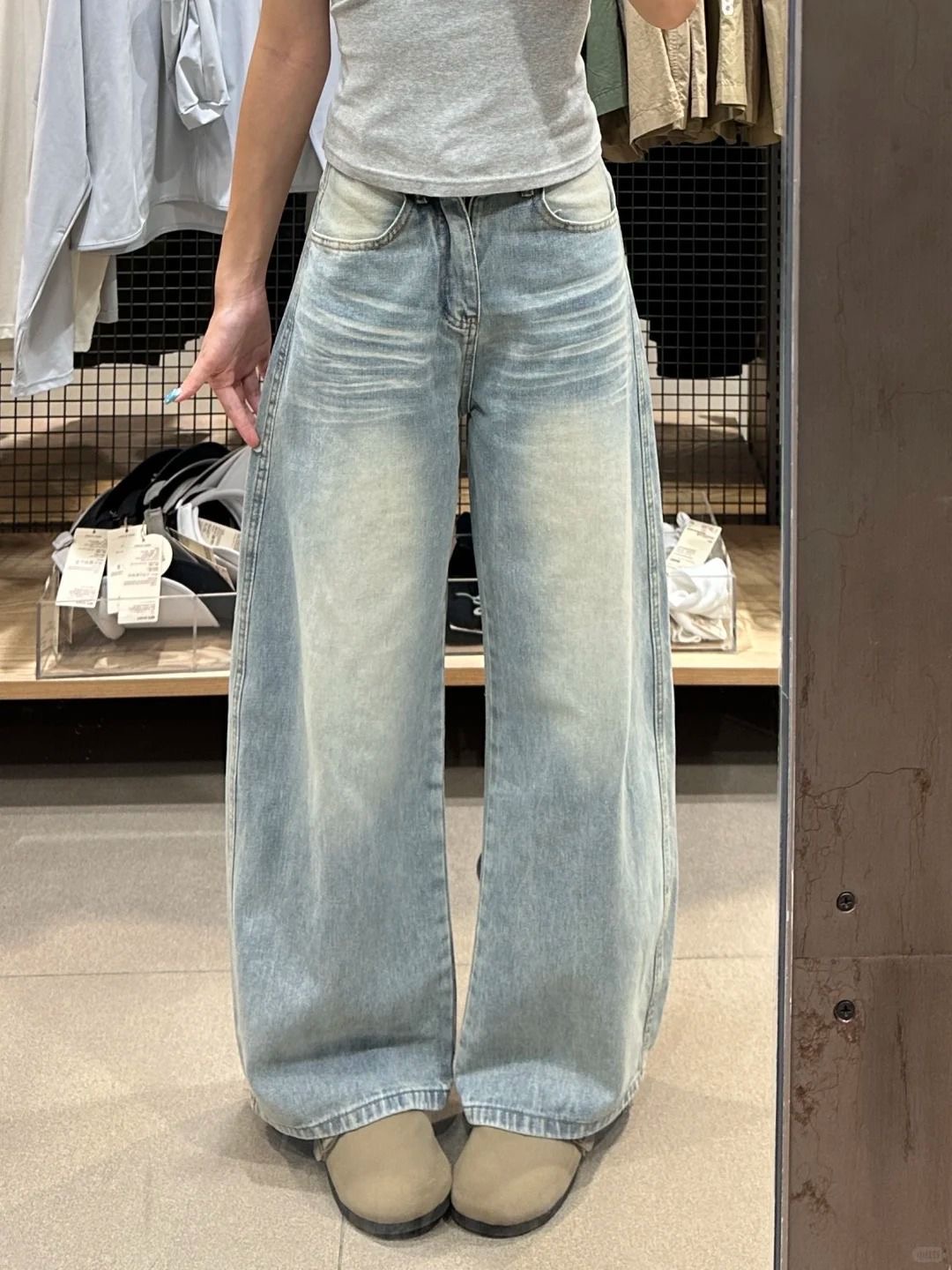 秋季新款寬鬆拖地牛仔褲 | 美式復古口袋刺繡水洗闊腿褲