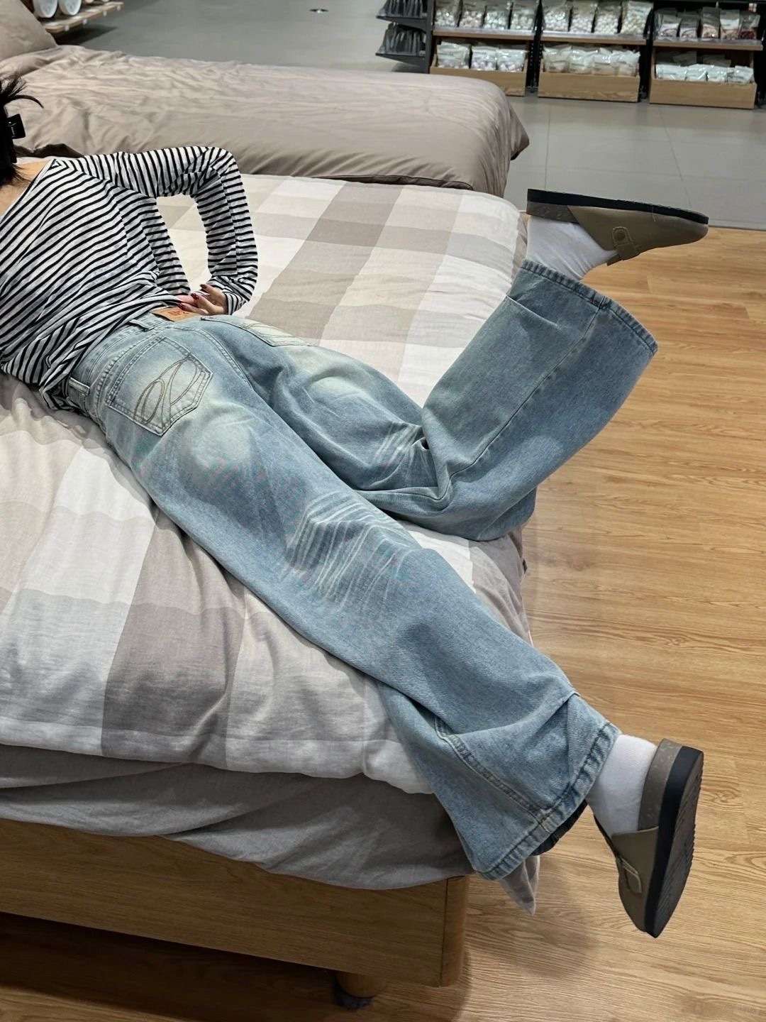 秋季新款寬鬆拖地牛仔褲 | 美式復古口袋刺繡水洗闊腿褲