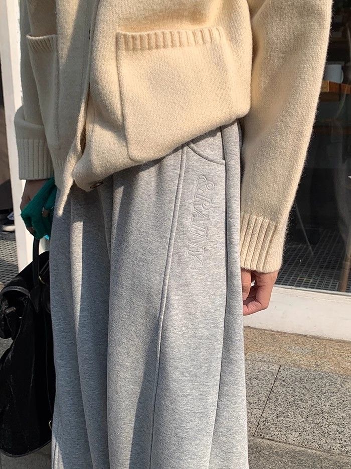 秋冬新款抽繩繡花衛褲 | 運動休閒寬鬆加絨保暖百搭褲子【S、M缺貨中】