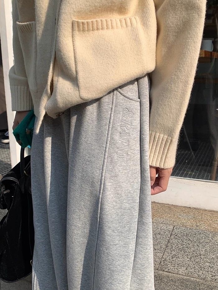 秋冬新款抽繩繡花衛褲 | 運動休閒寬鬆加絨保暖百搭褲子【S、M缺貨中】