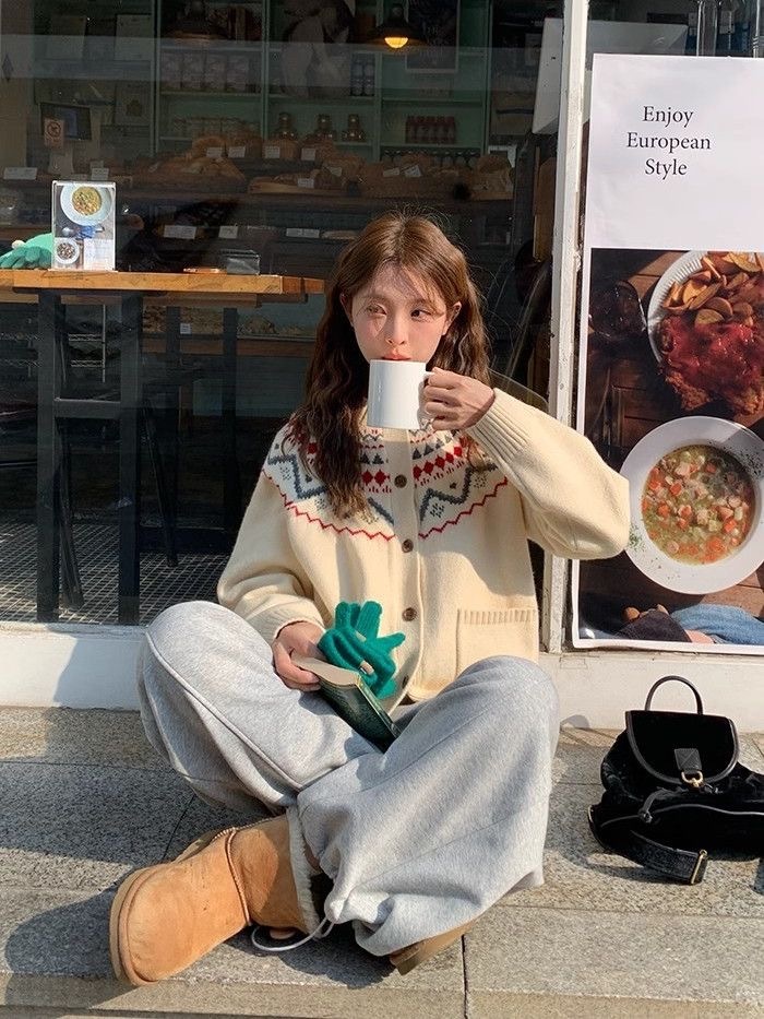 秋冬新款抽繩繡花衛褲 | 運動休閒寬鬆加絨保暖百搭褲子【S、M缺貨中】