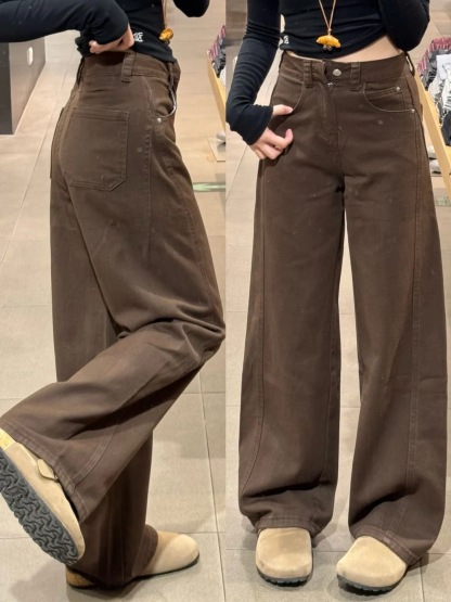 顯瘦窄版彎刀褲 | 秋冬新款咖色立體剪裁直筒百搭褲子