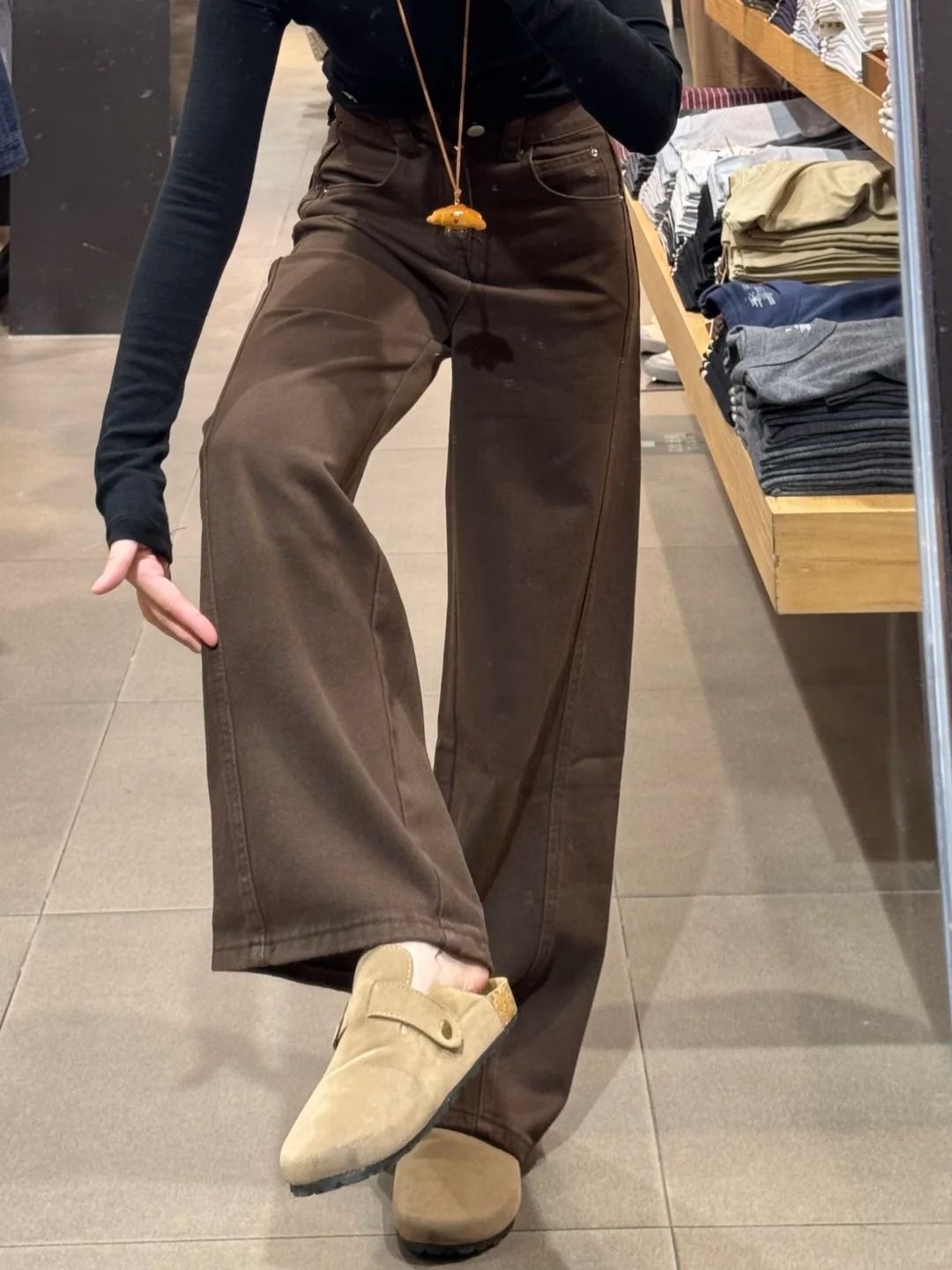 顯瘦窄版彎刀褲 | 秋冬新款咖色立體剪裁直筒百搭褲子