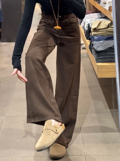 顯瘦窄版彎刀褲 | 秋冬新款咖色立體剪裁直筒百搭褲子