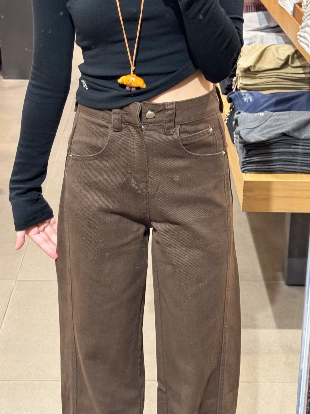 顯瘦窄版彎刀褲 | 秋冬新款咖色立體剪裁直筒百搭褲子