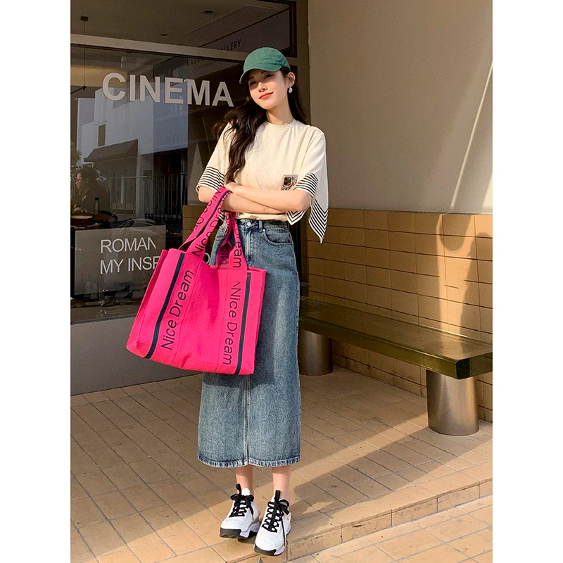 春夏季小眾別致上衣 | 女裝韓版設計感條紋拼接寬鬆 T 恤