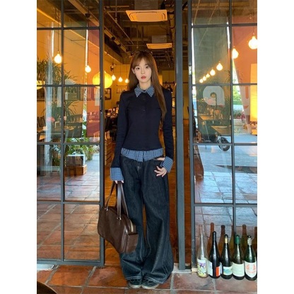 春季學院風 Polo 領假兩件 | 修身長袖 T 恤 | 百搭內搭打底衫上衣