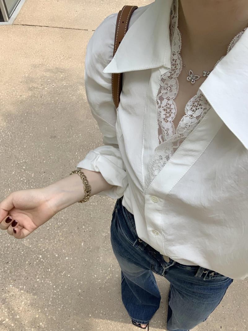 白色蕾絲拼接襯衫 | 法式休閒寬鬆款 | 小眾設計感百搭襯衣上衣