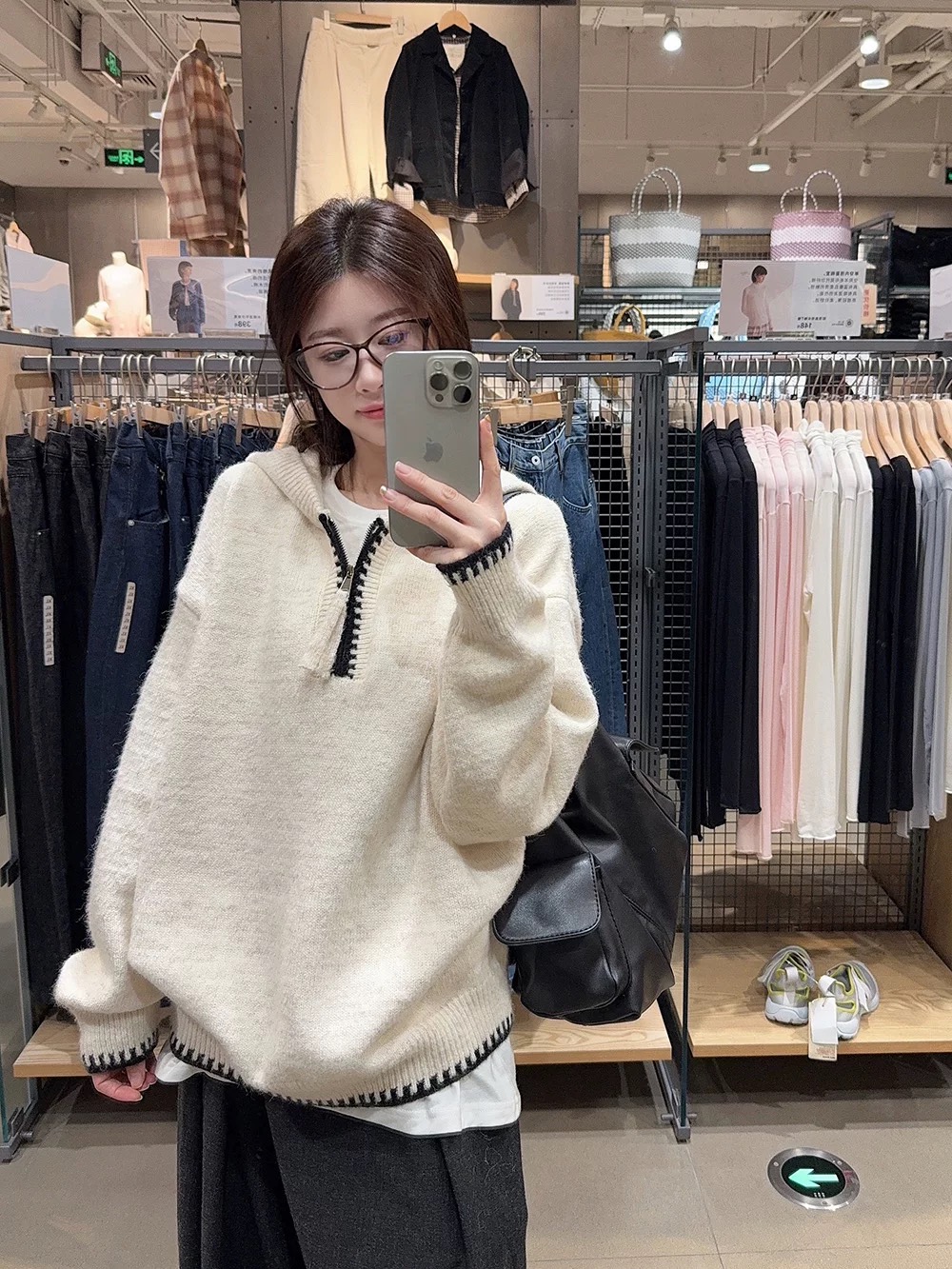 韓系杏色連帽長袖套頭毛線衣女 | 秋冬加厚寬鬆針織衫 | 小眾慵懶休閒上衣