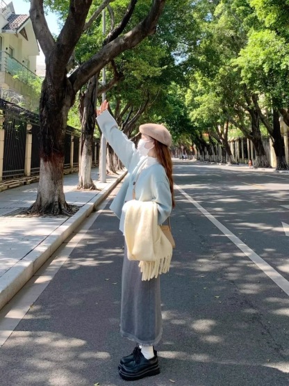 韓劇穿搭兩件式套裝 | 溫柔小香風毛呢短外套 + 半身裙 | 秋冬洋氣時尚高級感