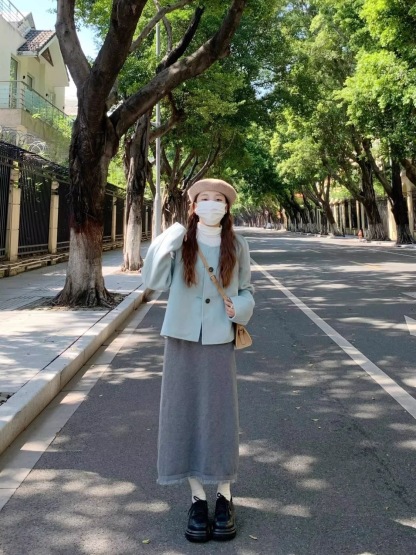 韓劇穿搭兩件式套裝 | 溫柔小香風毛呢短外套 + 半身裙 | 秋冬洋氣時尚高級感