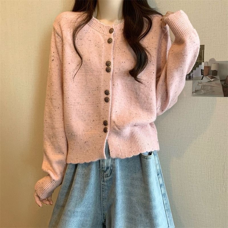 小香風圓領針織開衫女 | 春秋新款洋氣短款 | 秋冬長袖毛線衣外套