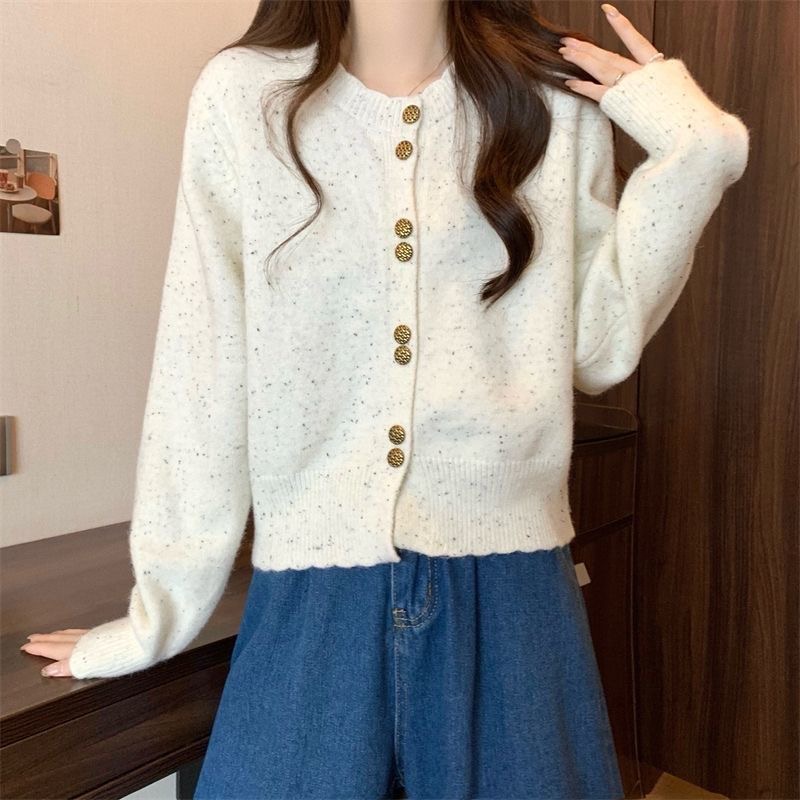 小香風圓領針織開衫女 | 春秋新款洋氣短款 | 秋冬長袖毛線衣外套