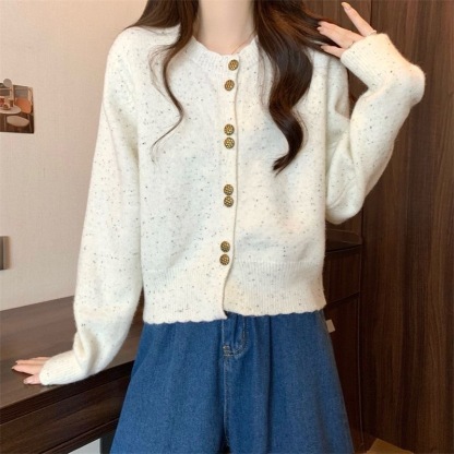 小香風圓領針織開衫女 | 春秋新款洋氣短款 | 秋冬長袖毛線衣外套