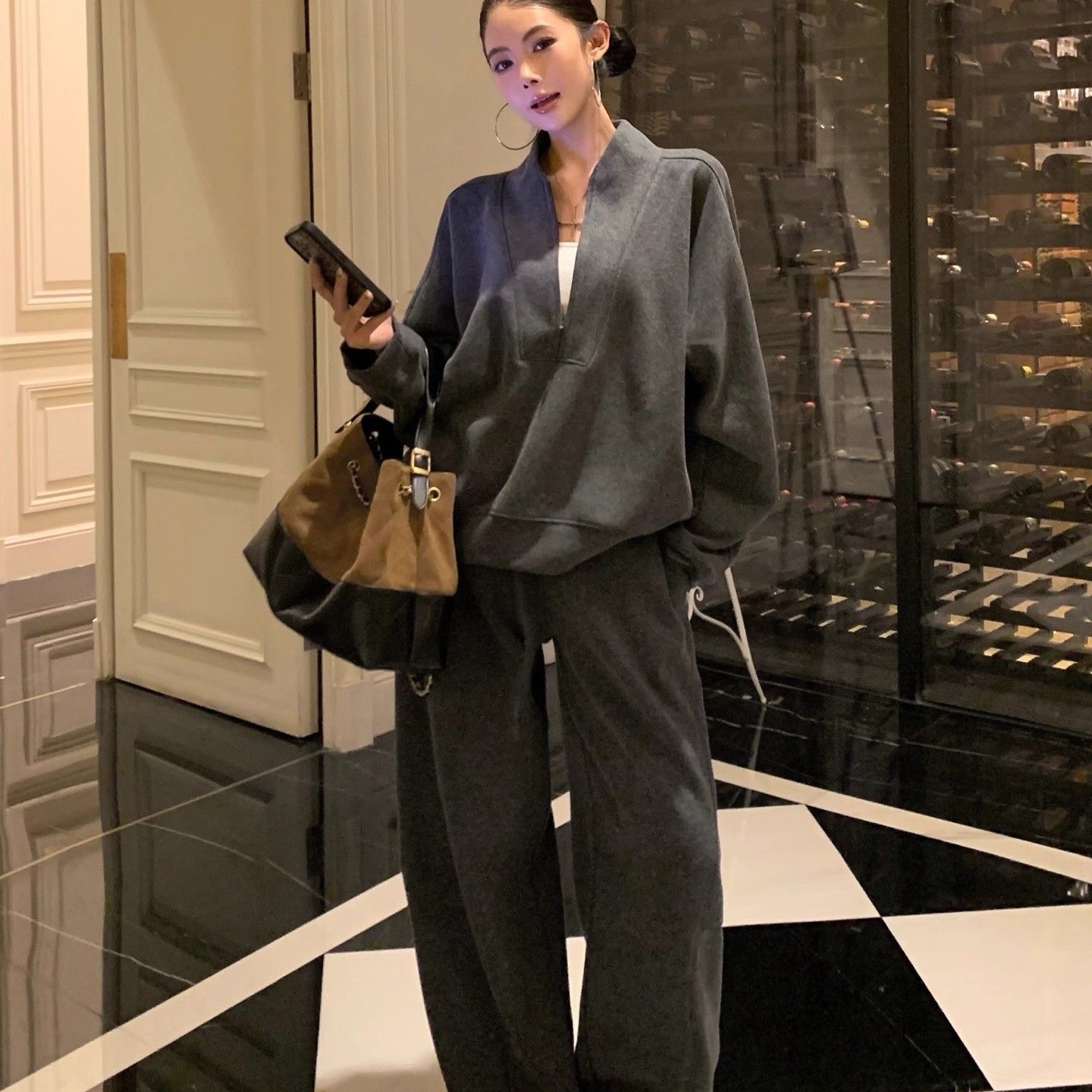 秋冬老錢風套裝｜衛衣 + 闊腿褲兩件組 | 高級感直接拉滿✨