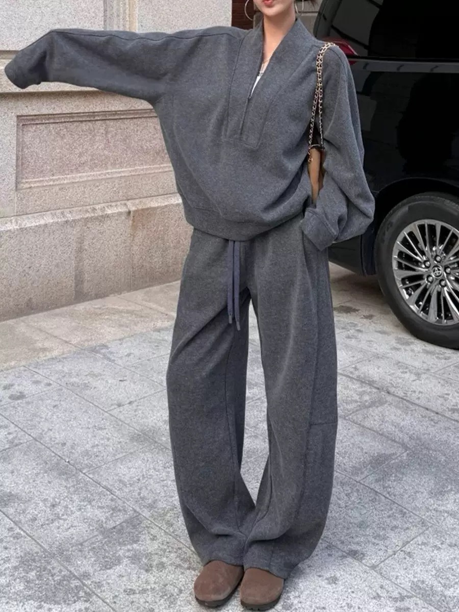 秋冬老錢風套裝｜衛衣 + 闊腿褲兩件組 | 高級感直接拉滿✨