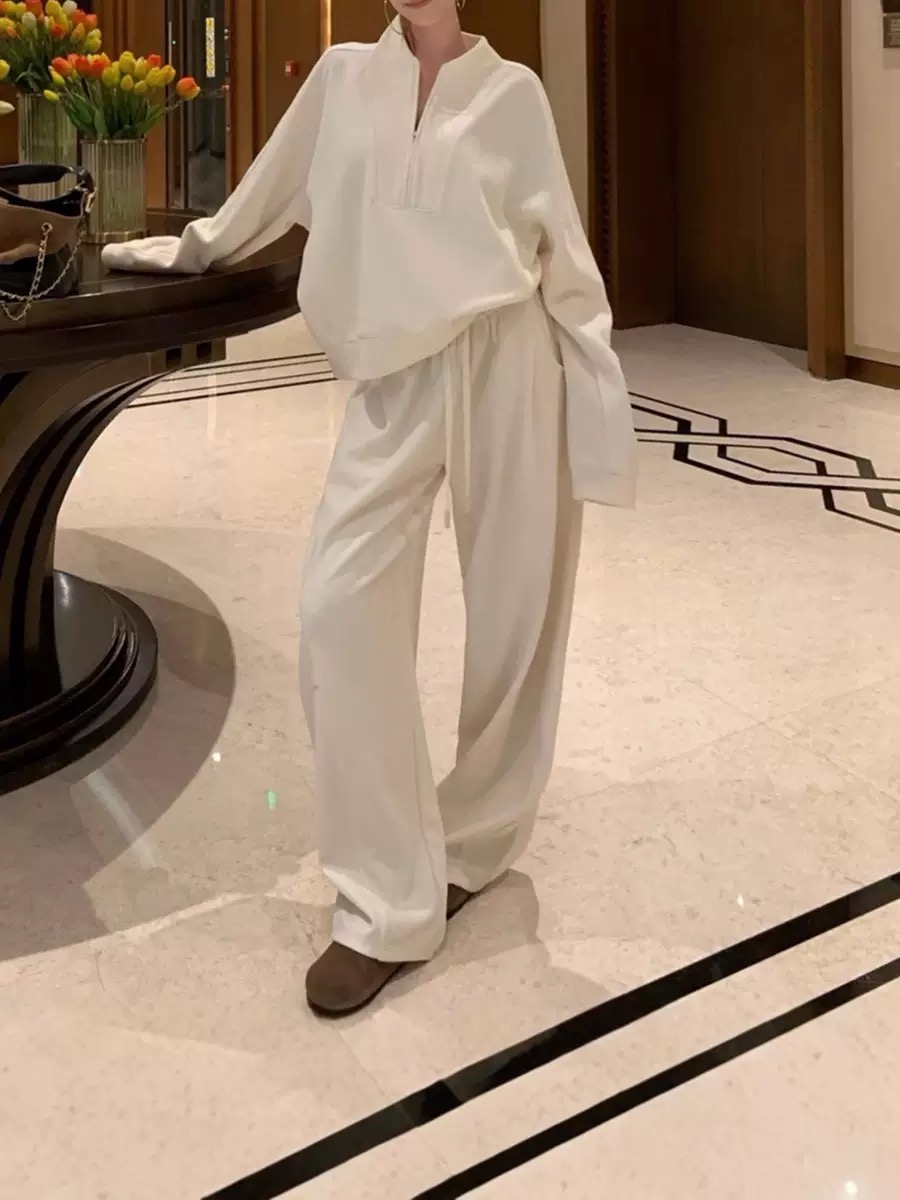 秋冬老錢風套裝｜衛衣 + 闊腿褲兩件組 | 高級感直接拉滿✨