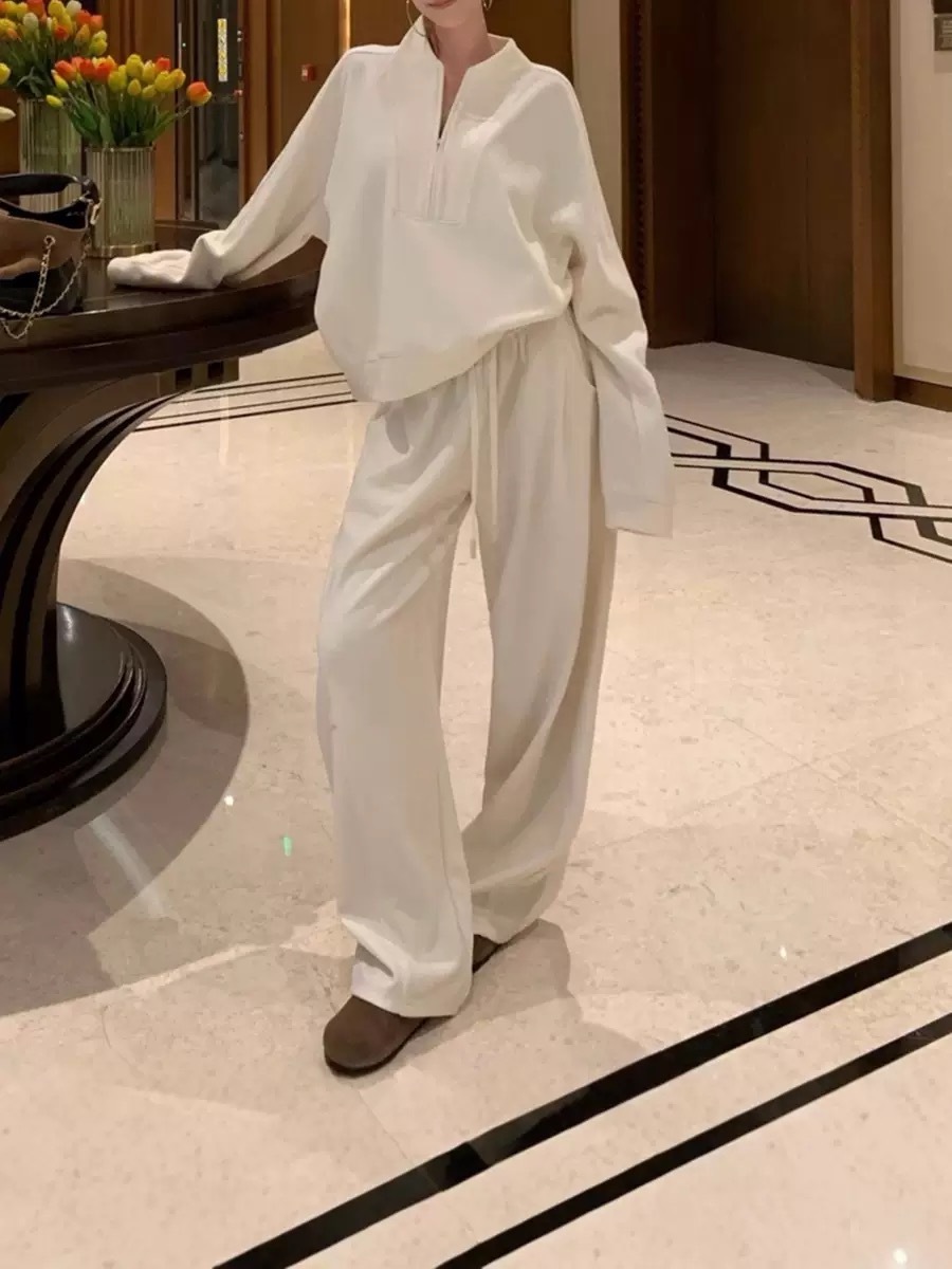 秋冬老錢風套裝｜衛衣 + 闊腿褲兩件組 | 高級感直接拉滿✨