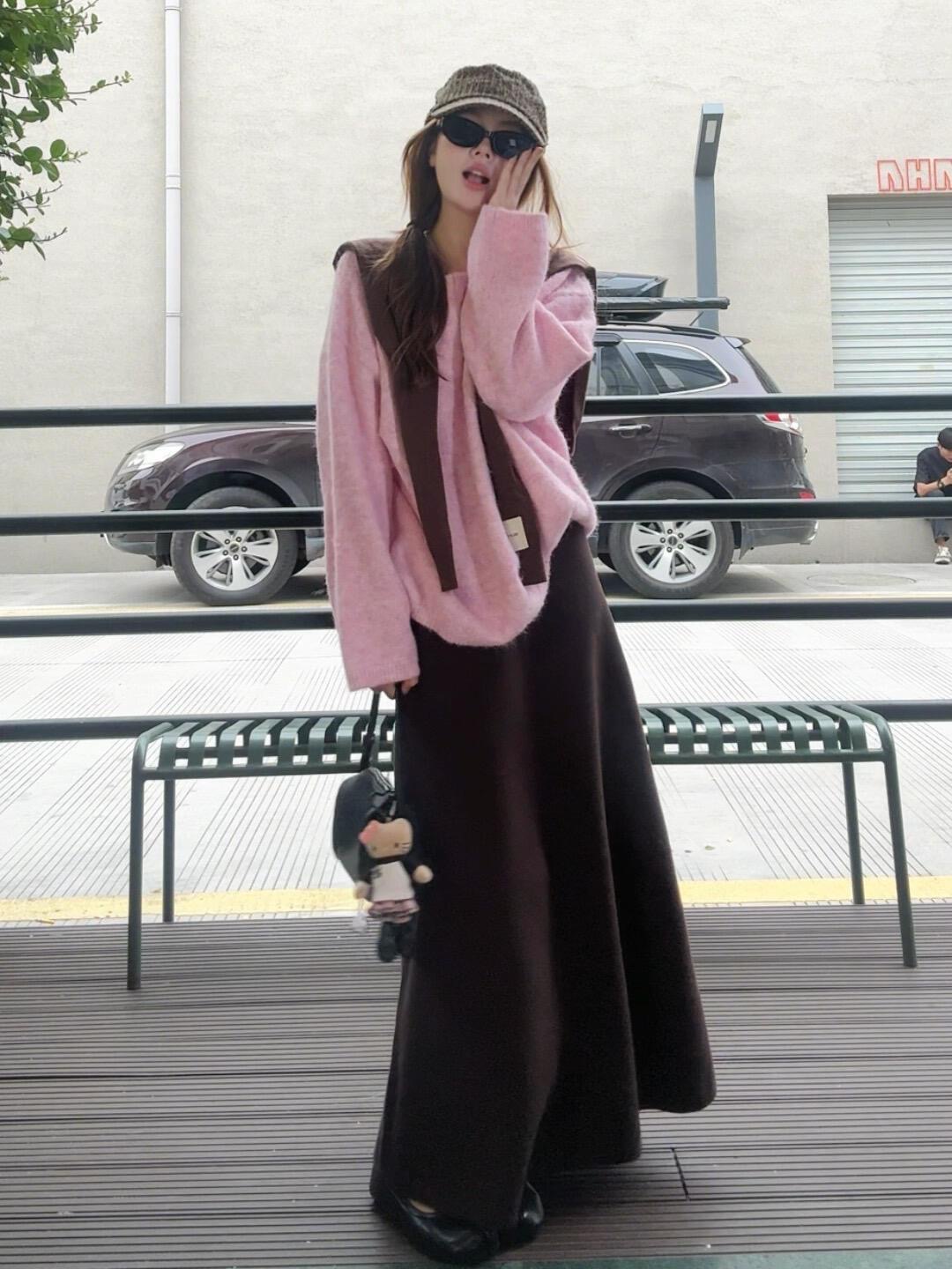 新款法式粉色針織套裝｜溫柔風高腰長裙連衣裙 秋季必收✨