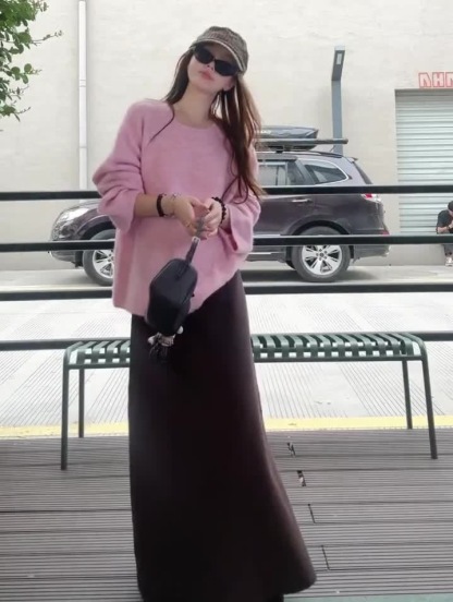 新款法式粉色針織套裝｜溫柔風高腰長裙連衣裙 秋季必收✨