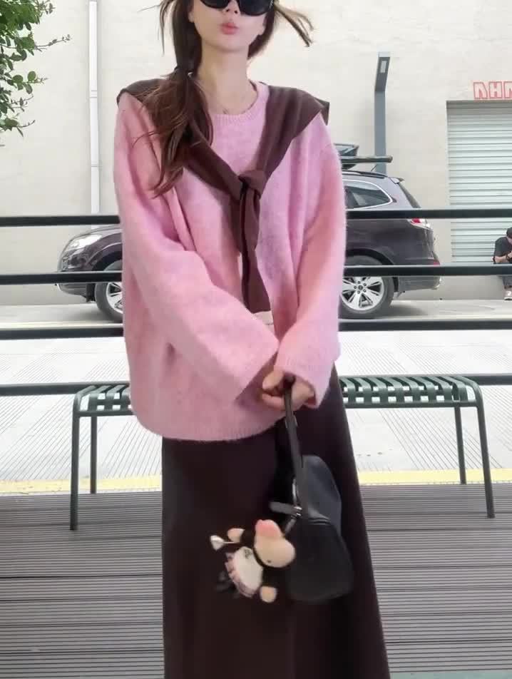 新款法式粉色針織套裝｜溫柔風高腰長裙連衣裙 秋季必收✨