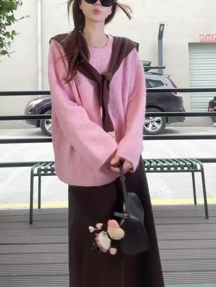 新款法式粉色針織套裝｜溫柔風高腰長裙連衣裙 秋季必收✨