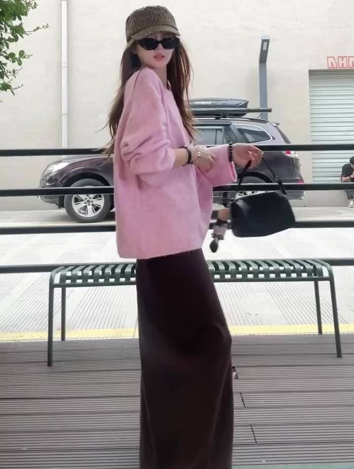 新款法式粉色針織套裝｜溫柔風高腰長裙連衣裙 秋季必收✨